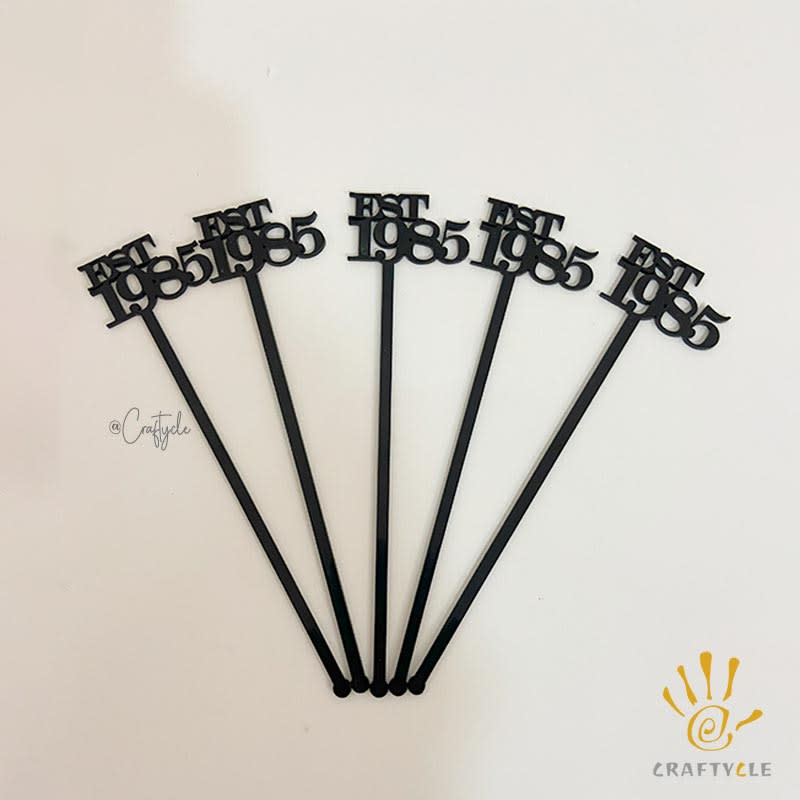 Personalised Initial Birthday Drink Stirrer White Acrylic Laser Cut