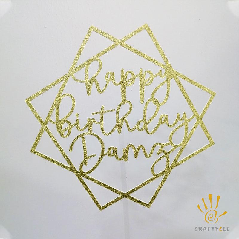 Cake Topper Happy Birthday Personalised Cake Topper Gold Glitter