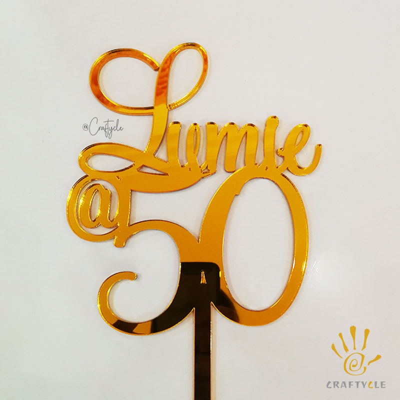 50th Birthday Acrylic Cake Topper Decorations Charm Mirror Gold