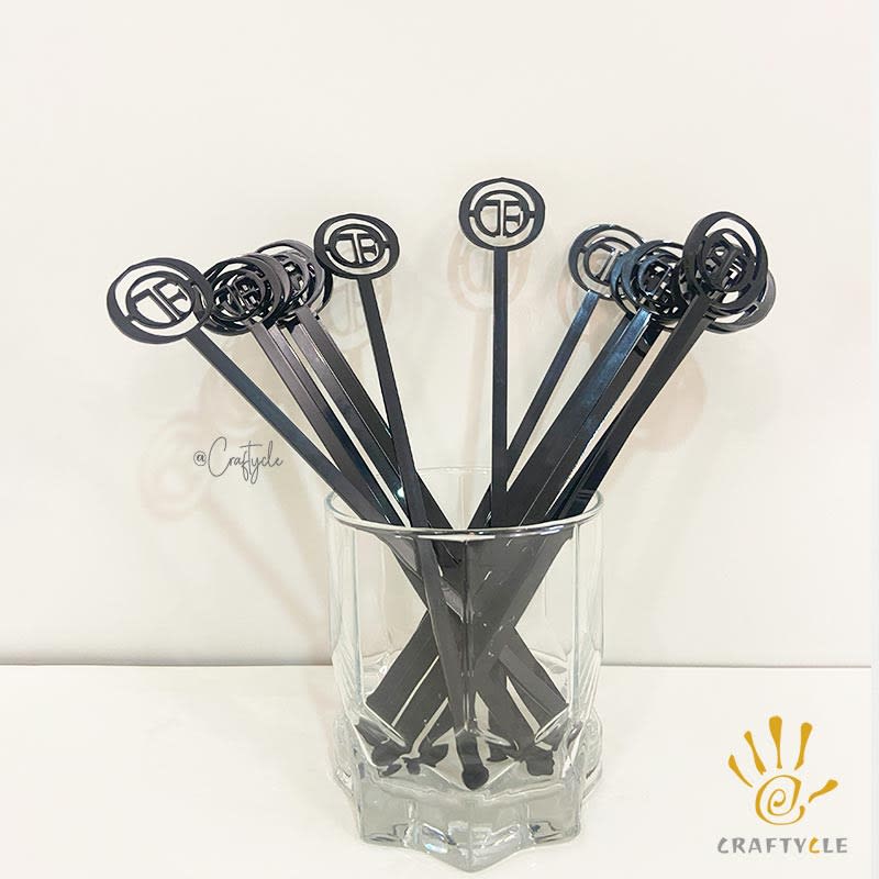 Personalised Wedding Initial Drink Stirrer Black Acrylic Laser Cut
