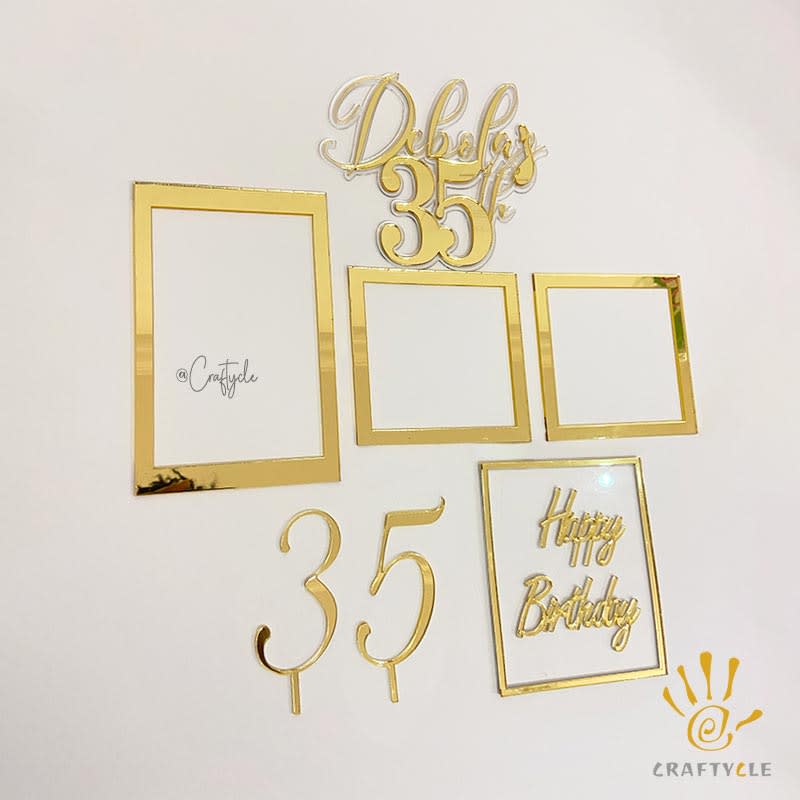 35th Birthday Acrylic Cake Topper Decorations Charm Mirror Gold