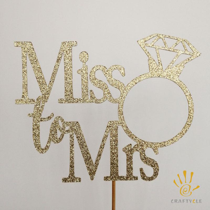Cake Topper Bridal Shower """"""""Miss to Mrs"""""""" Glitter