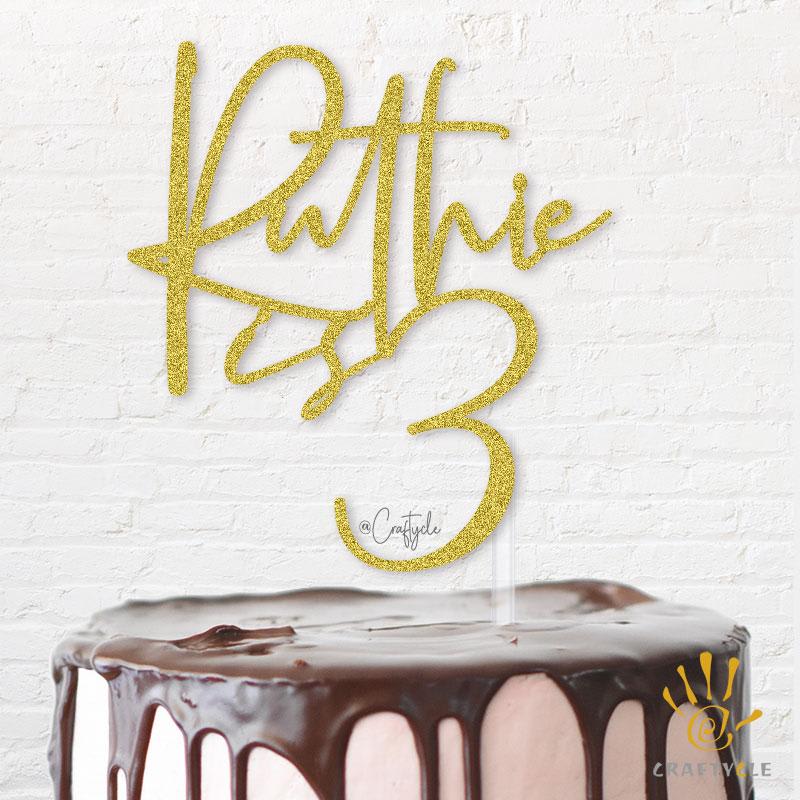Ruthie Three 3 Glitter Cake Topper Gold Effect Glitters