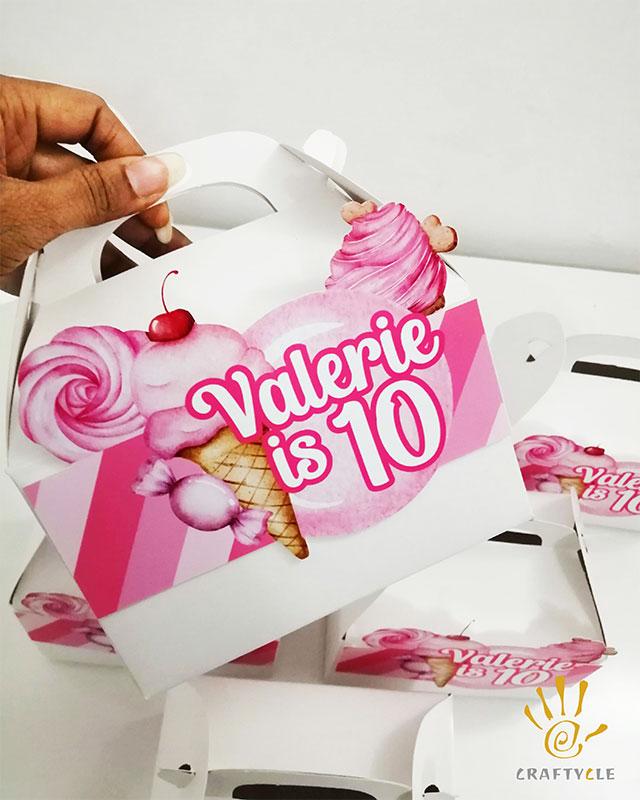 Favour Boxes Candy Sweet Personalised Ice Cream Theme 10th Birthday Girl Pastel Pink Gable Treat Boxes - Image 3