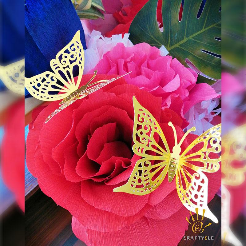 Cutout Crepe Paper Flowers Butterflies Mirror Gold Cutout