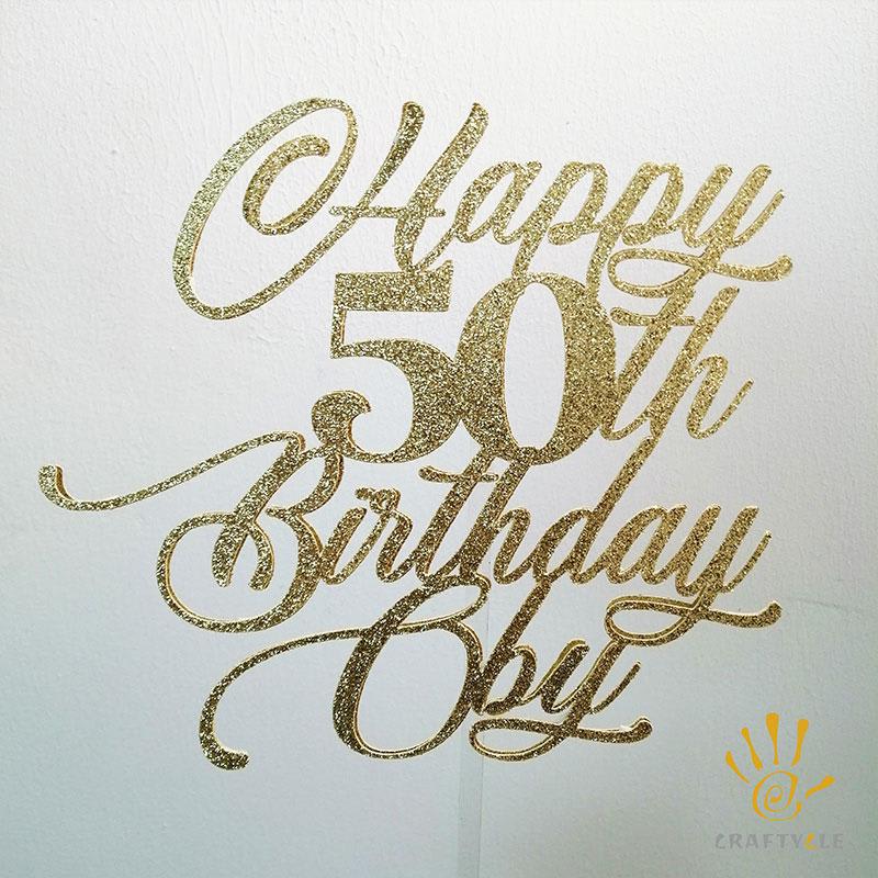 Cake Topper Happy 50th Birthday Personalised Cake Topper Gold Glitters