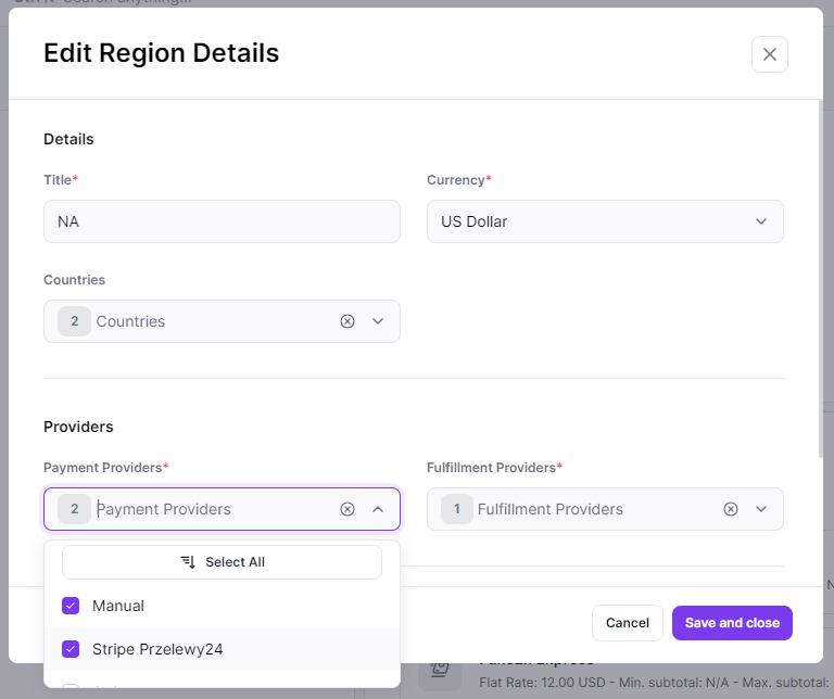 Add Stripe to Region