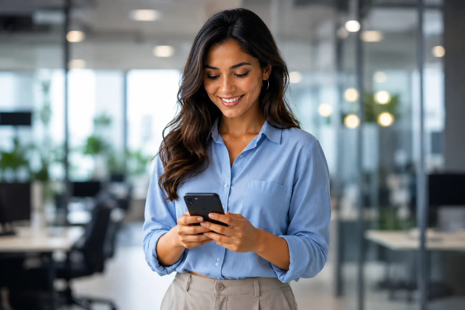 Craitrix team member messaging on her phone