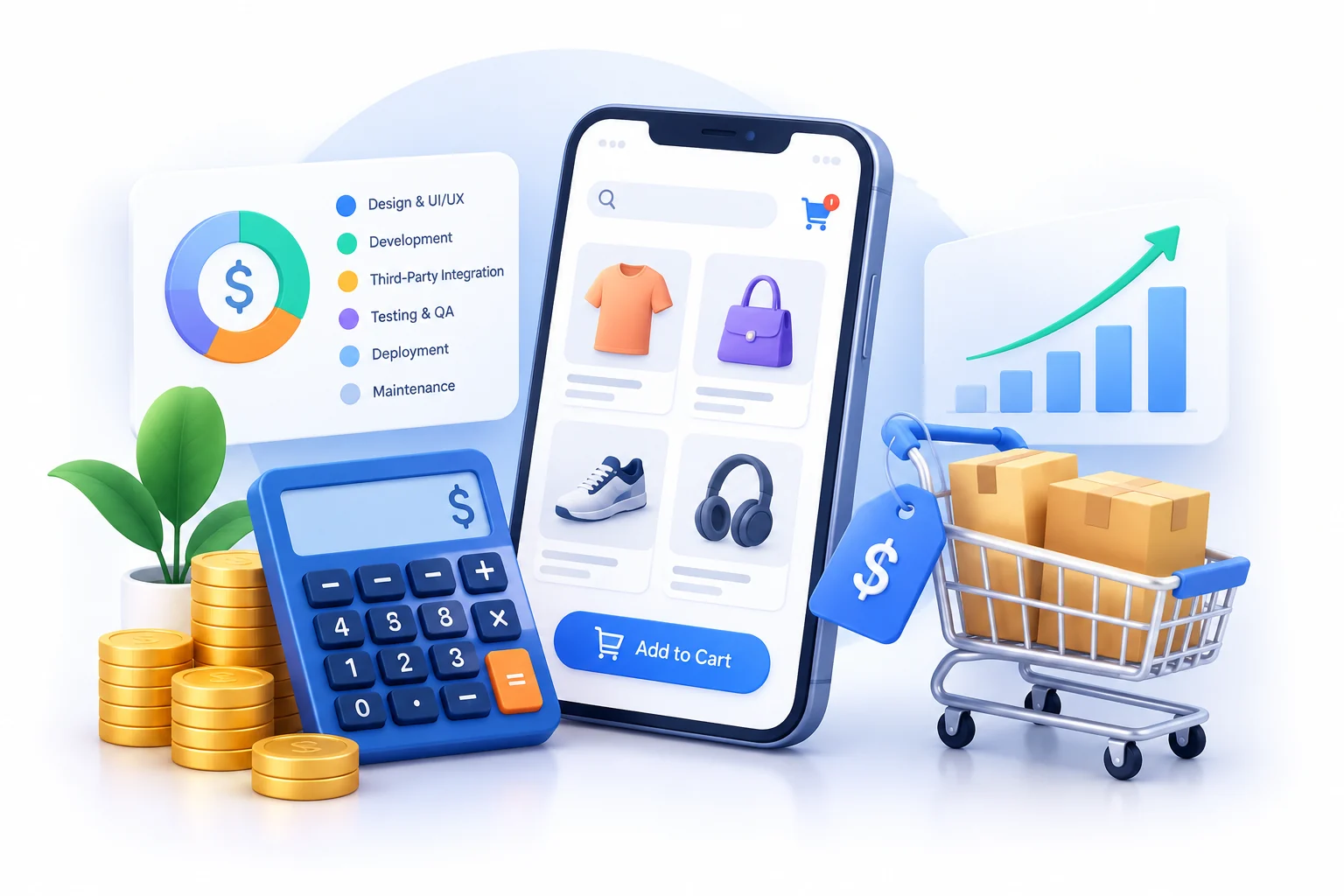 E-commerce app development cost breakdown for MVP, mid-level and enterprise platforms
