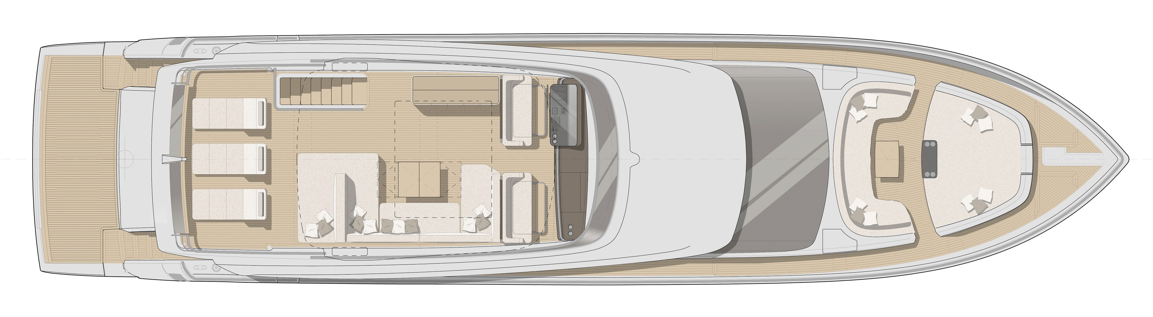 Cranchi Settantotto 78 — Plano de la cubierta Fly Deck