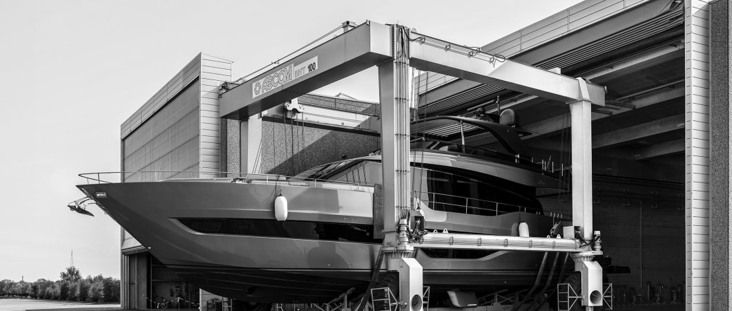 Travel lift and hangar in a Cranchi Cares facility