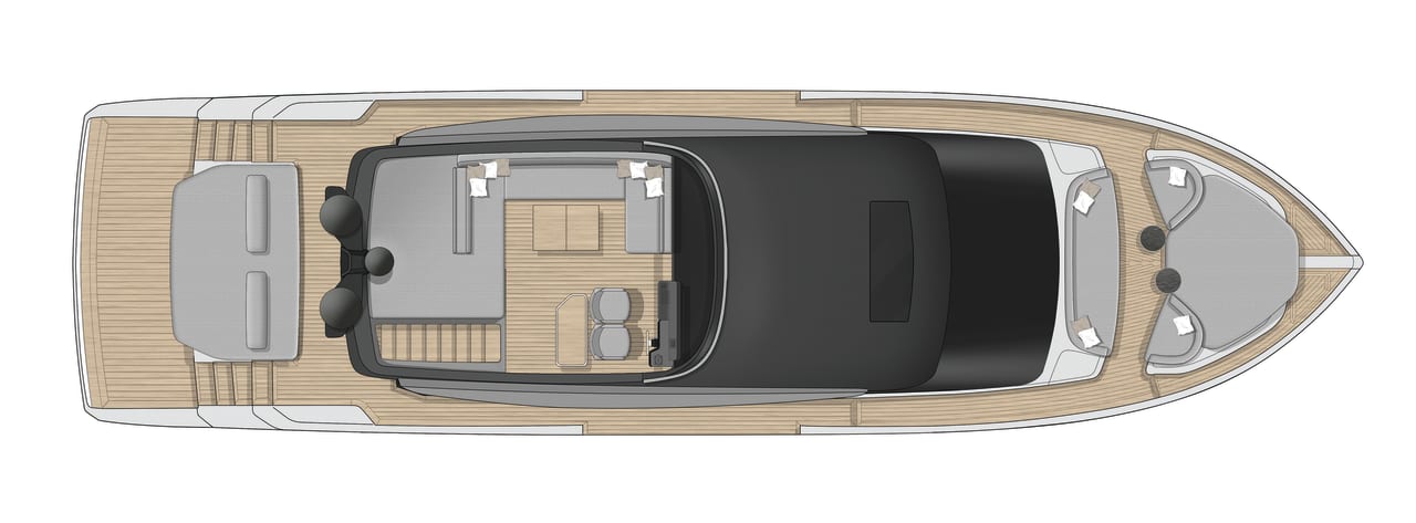 Rappresentazione digitale del layout del fly deck del Sessantasette 67 Corsa