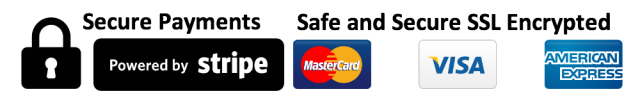 Powered by Stripe. Secure Payments. Safe and Secure SSL Encrypted. Mastercard, Visa and American Express