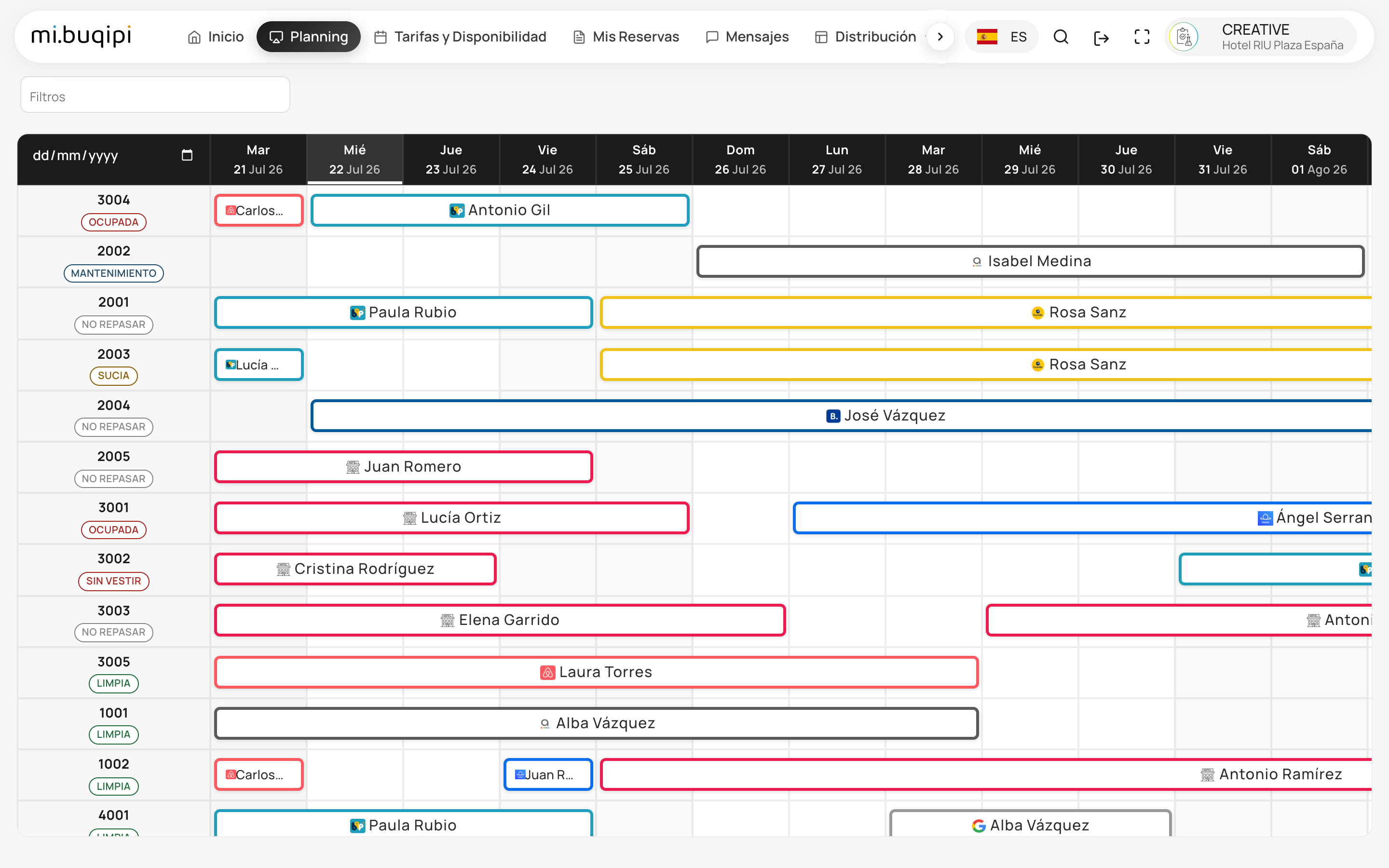 Planning de habitaciones y estancias