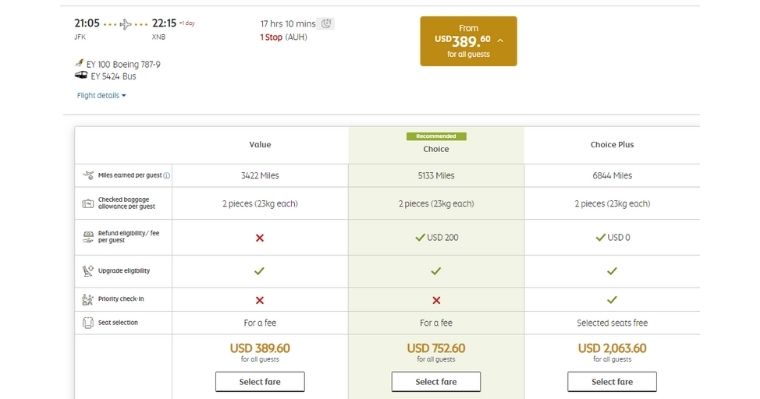 Buying tickets from Ethiad