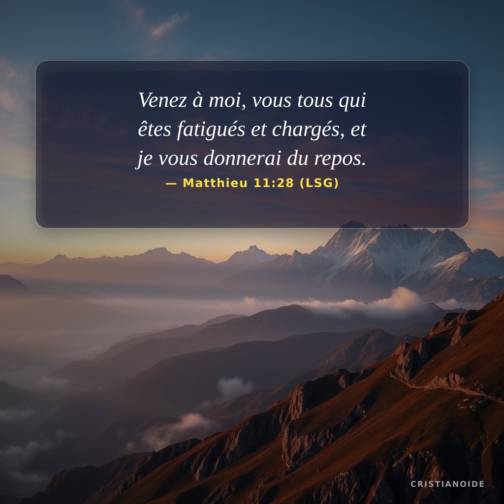 Venez à moi, vous tous qui êtes fatigués et chargés, et je vous donnerai du repos.