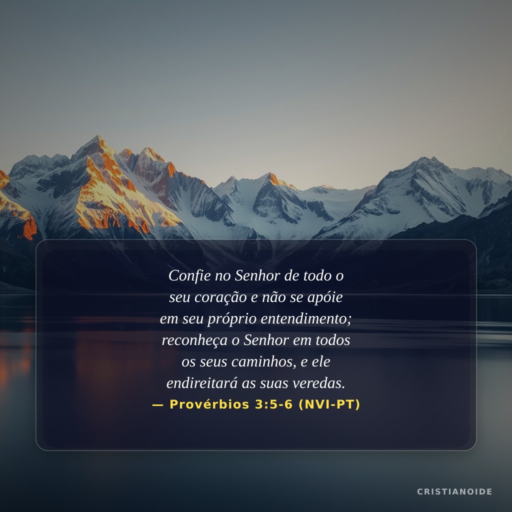 Confie no Senhor de todo o seu coração e não se apóie em seu próprio entendimento; reconheça o Senhor em todos os seus caminhos, e ele endireitará as suas veredas.