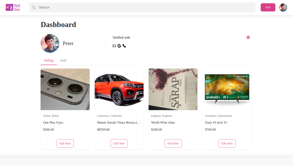 Marketplace Dashboard interface 1