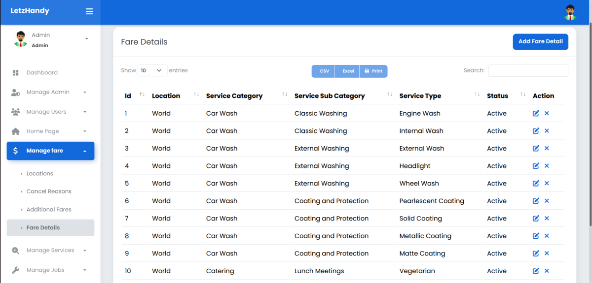 Fare Management interface 2