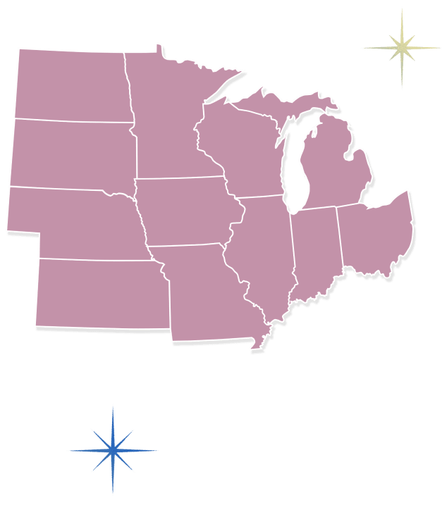 Map of midwestern states