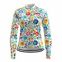 21Grams Women's Long Sleeve Cycling Jersey Summer Spandex Blue Floral Botanical Bike Top Mountain Bike MTB Road Bike Cycling Quick Dry Moisture Wicking Sports Clothing Apparel  Stretchy Lightinthebox