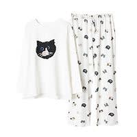 Women's Breathable Gift Pajamas Sets Home Daily Bed Elastic Waist Print Cartoon Cat Animal Cotton Fashion Sweet Pant Spring Summer Crew Neck Long Sleeve Long Pant Lightinthebox