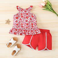 Kids Girls' Valentines Clothing Set 2 Pieces Sleeveless Red Heart Solid Color Print Street Fashion Cute Short Above Knee 3-8 Years miniinthebox