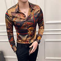Men's Shirt Romantic Pattern Collar Shirt Collar Going out Casual / Daily Long Sleeve Slim Tops Personalized Vintage Holiday Camel / Work miniinthebox