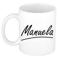 Naam cadeau mok / beker Manuela met sierlijke letters 300 ml