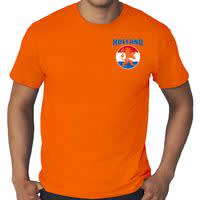 Grote maten Oranje shirt met vlag cirkel leeuw embleem op borst heren- Holland supporter shirt EK/WK