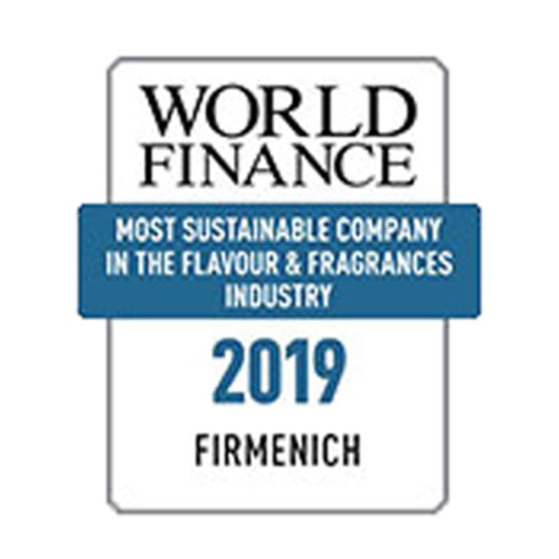 Recognized as Most Sustainable Company in the Flavour and Fragrances Industry by World Finance magazine Recognized as Most Sustainable Company in the Flavour and Fragrances Industry by World Finance magazine