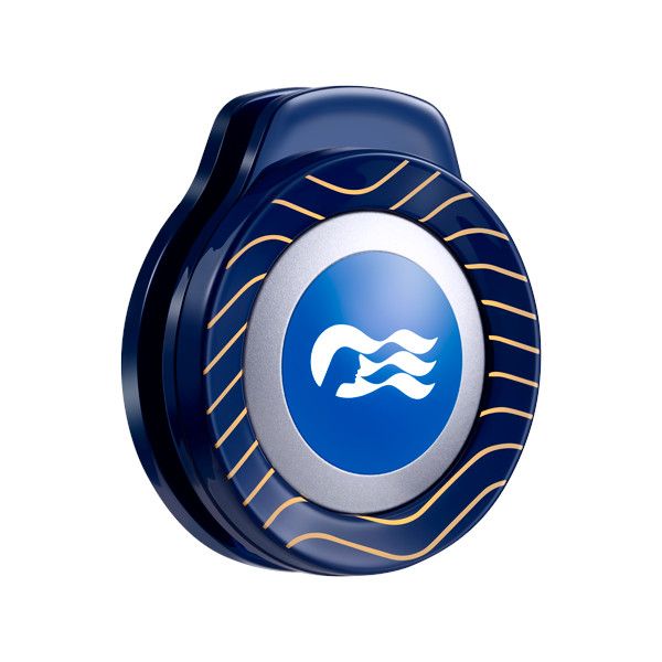 Princess Cruises OceanMedallion wearable device shown on hand, offering keyless stateroom entry, contactless payments, and personalized onboard services.
