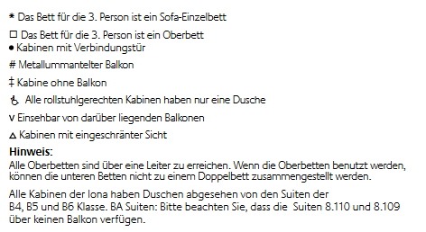 Legenda da planta do deck