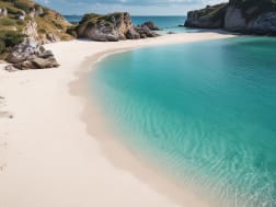 La Paz (Baja California, Mexiko) - Idyllischer K&uuml;stenabschnitt mit hellem Sand, kristallklarem Wasser und von Vegetation bedeckten Klippen