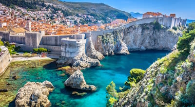 Dubrovnik landscape. Aerial view at famous european travel destination in Croatia, Dubrovnik old town.