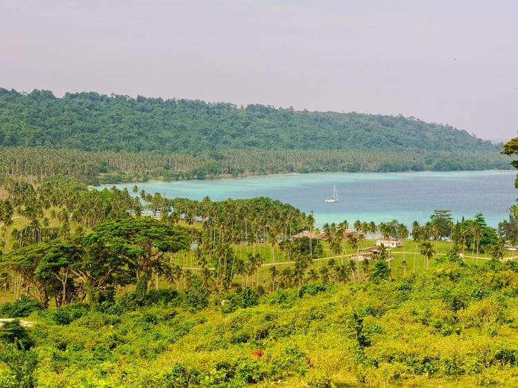 Luganville, Vanuatu &ndash; Groene kust met palmbomen en helder water