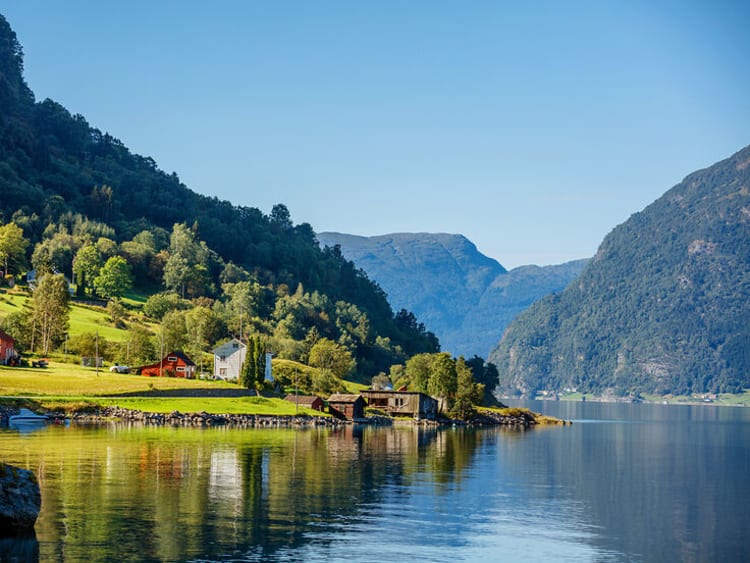 Beautiful Nature Norway natural landscape with fjord and mountain. (1)
