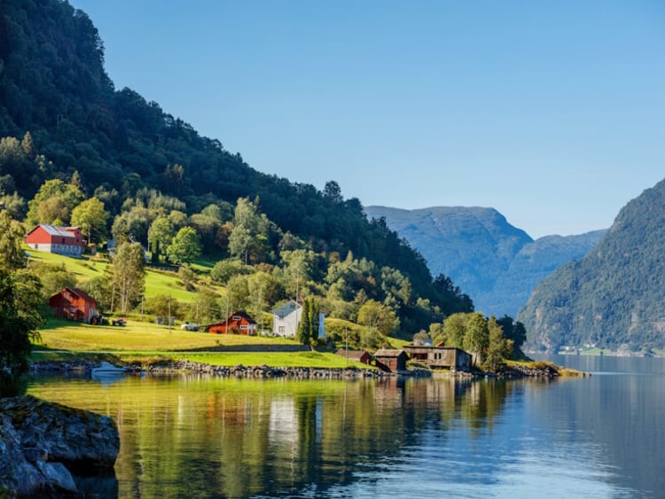 Beautiful Nature Norway natural landscape with fjord and mountain.