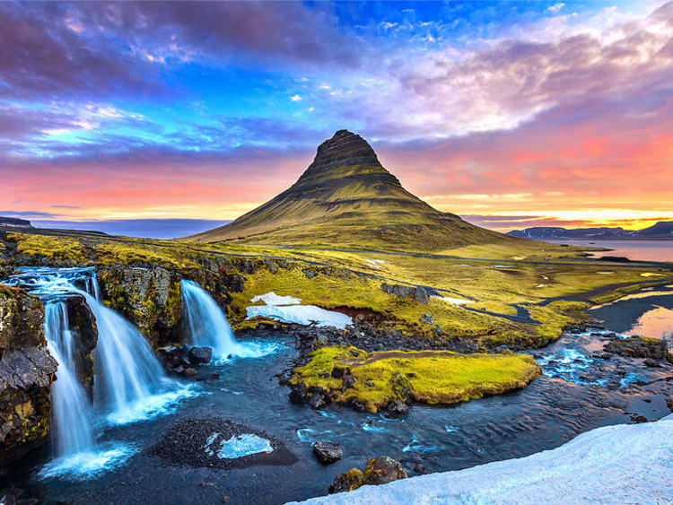 Kirkjufell at sunrise in Iceland. Beautiful landscape.
