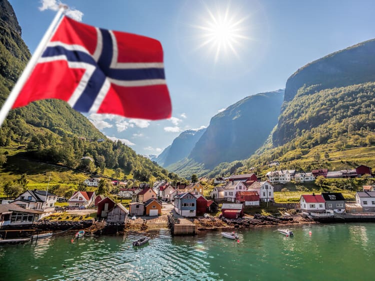 Beautiful Fishing village Undredal against mountain near the Flam in Norway