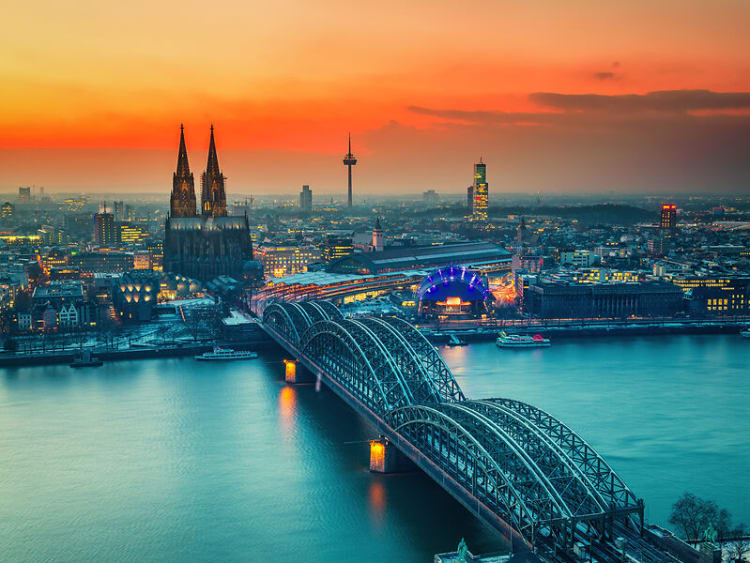 Aerial view on Cologne at night
