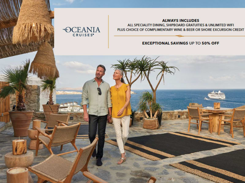 Oceania Cruises: tot 50% korting op uw luxe cruise + meer extra&rsquo;s!