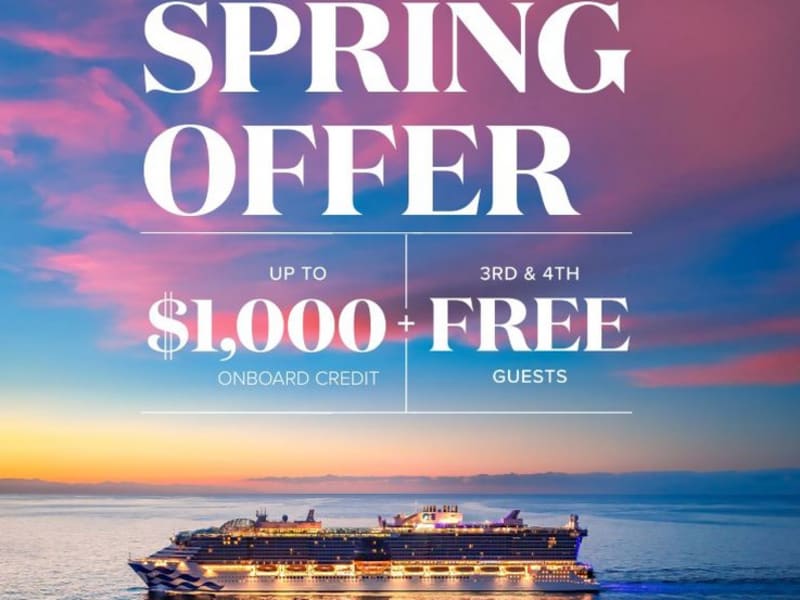 Princess Cruises: Ontvang nu tot $1000 boordtegoed en nog meer extra's!
