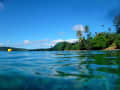 Luganville, Vanuatu – Palmbomen langs het water onder een blauwe hemel