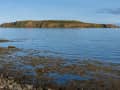 Grímsey, Island – Felsige Küstenlandschaft unter blauem Himmel