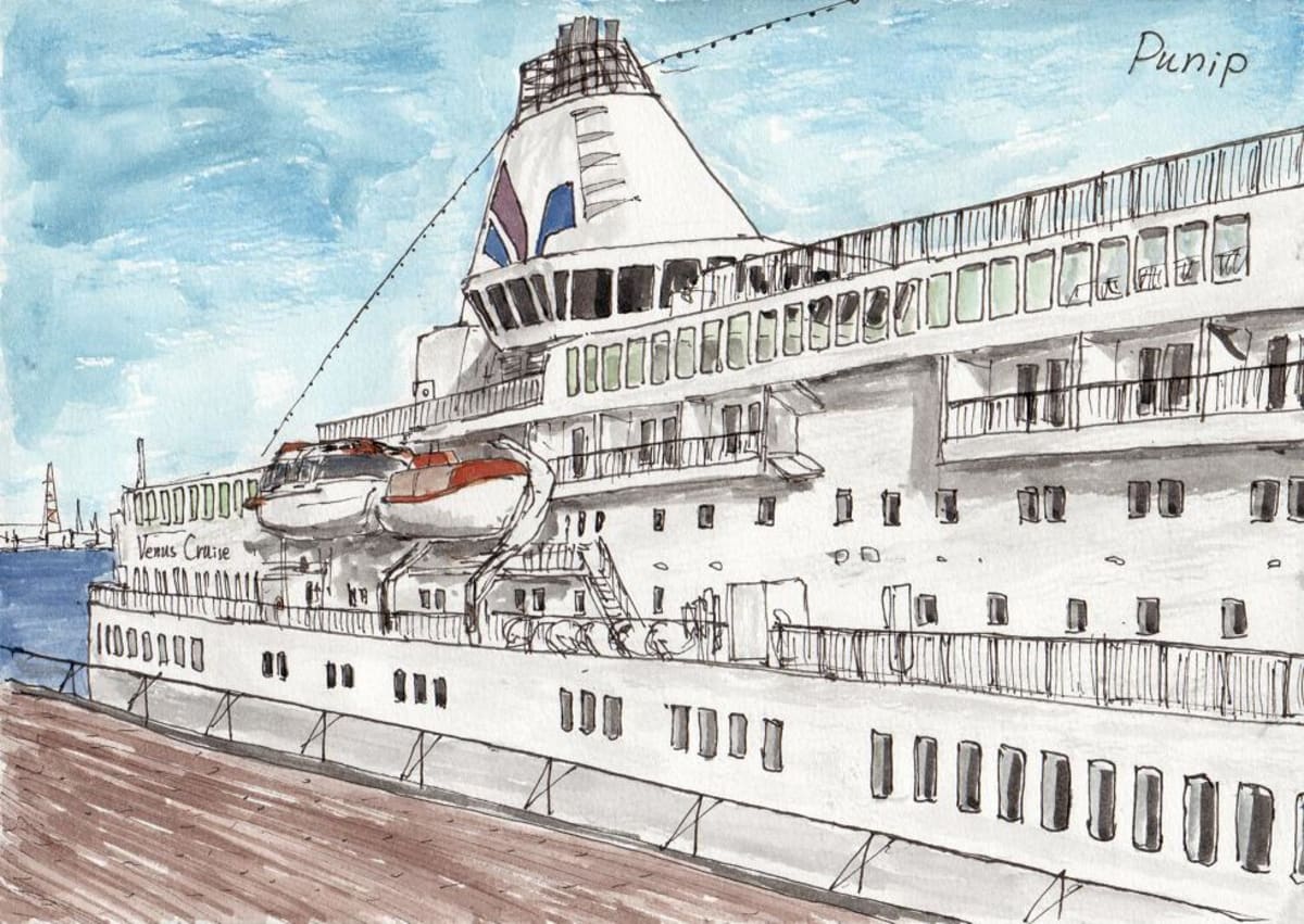 大桟橋と客船スケッチ | Cruisemans
