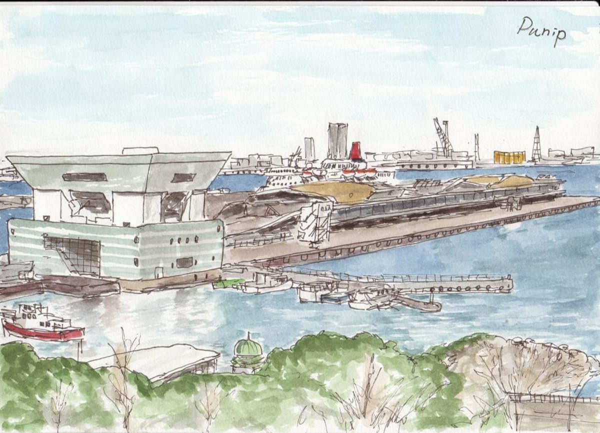 水彩画 横浜大桟橋辺り 水彩画 横浜大桟橋辺り今市隆二 シクレ アクスタ フォトカ