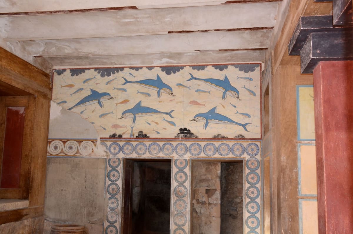 クレタ島クノソス宮殿女王の間､昔教科書で見たイルカの壁画(複製画) | イラクリオン（クレタ島）