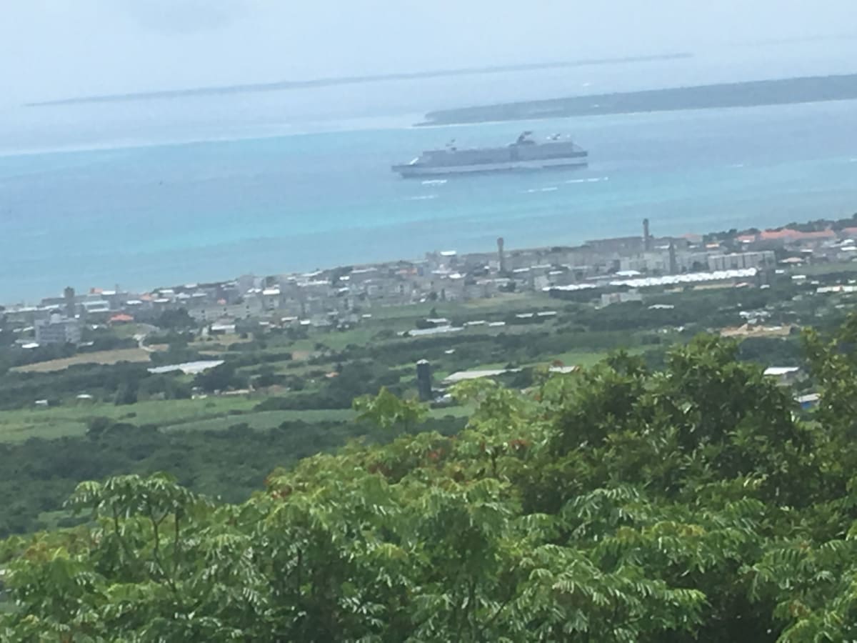 石垣島はテンダー上陸でした。かなり沖に停まっています。 | 石垣島での客船セレブリティ・ミレニアム