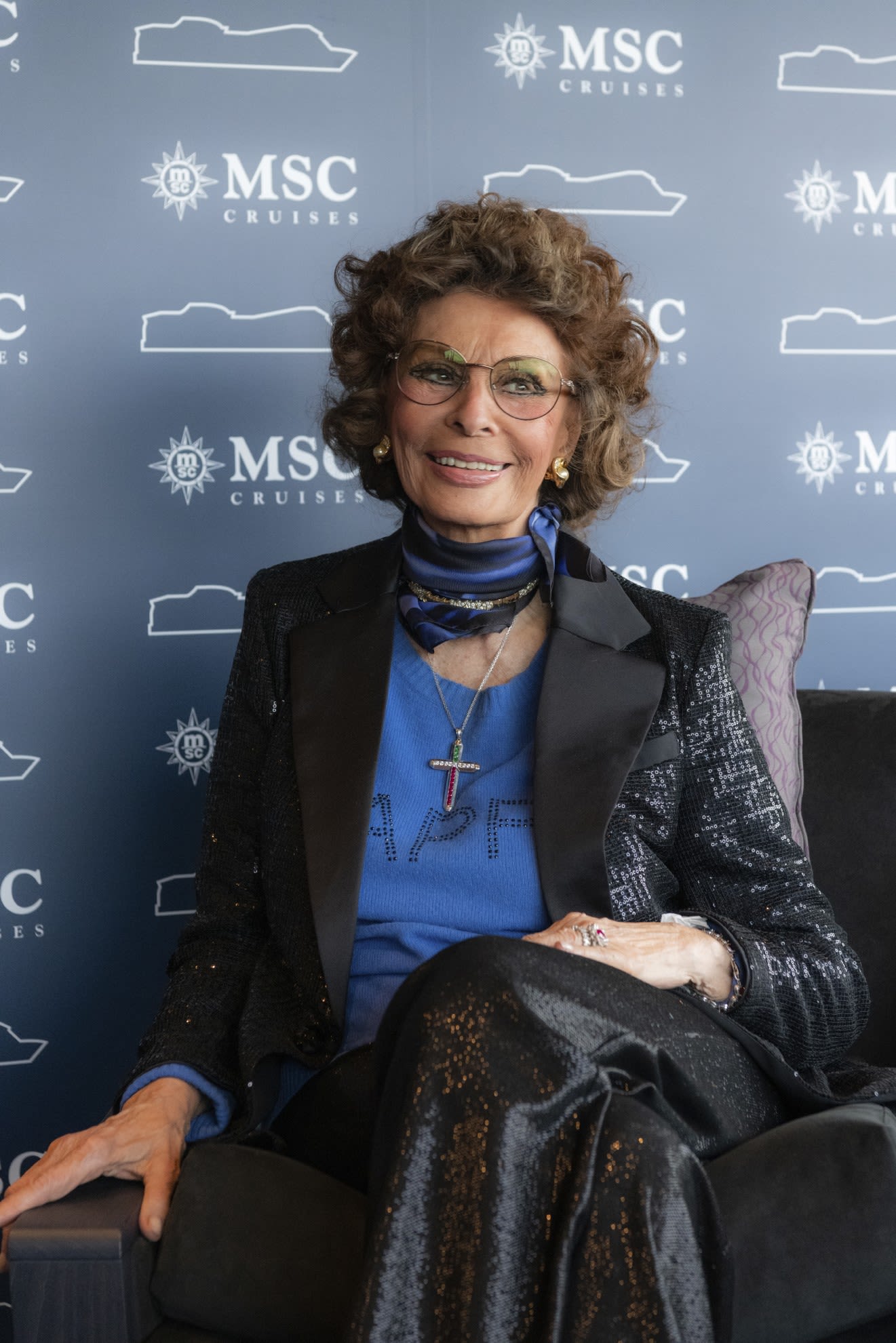 MSCベリッシマのゴッドマザーを務めた際のソフィア・ローレン氏